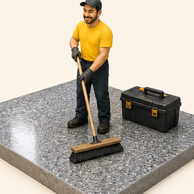 A crew member at the clean-up step