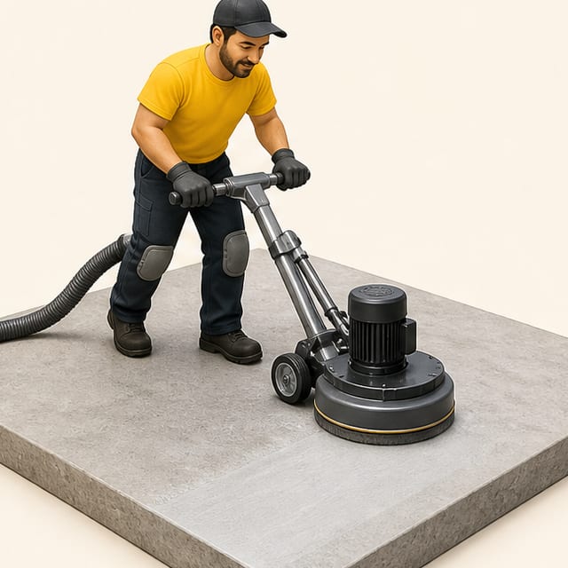 A crew member at the diamond grinding step