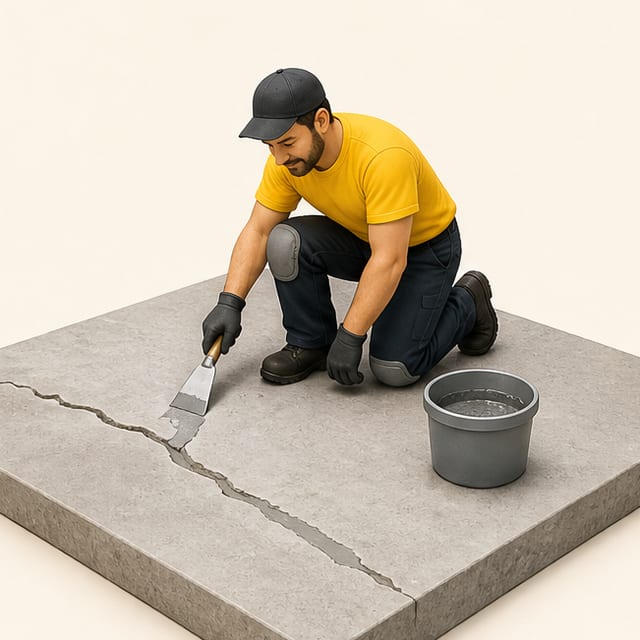 A crew member at the repairs step